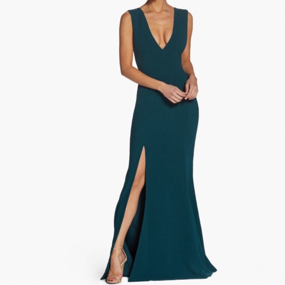 New Dress the Population Sandra Plunge Crepe Trumpet Gown in Pine Size Small